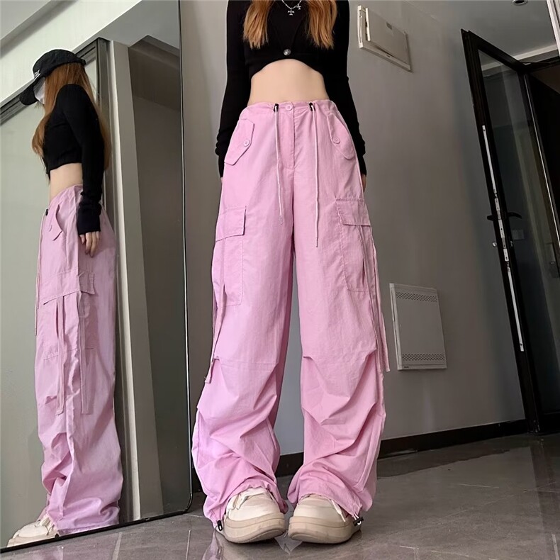 美式工装裤女秋季薄款小个子宽松运动休闲裤高腰显瘦直筒阔腿长裤,女装休闲裤,星座310B-2