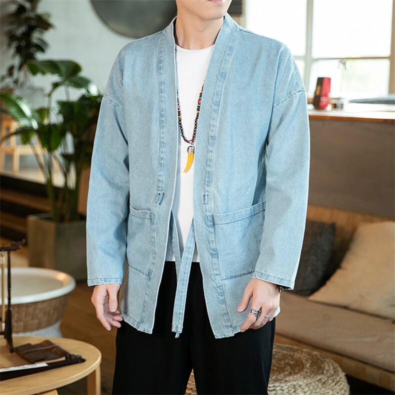 20秋冬大码汉服开衫道袍外套风日系和风男女情侣牛仔F16/,男装夹克,钱塘713