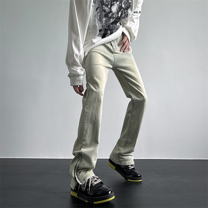 A062美式ins高街小众拉链牛仔裤泥黄色牛仔直筒裤K2317-P55,男装牛仔裤,电商A062