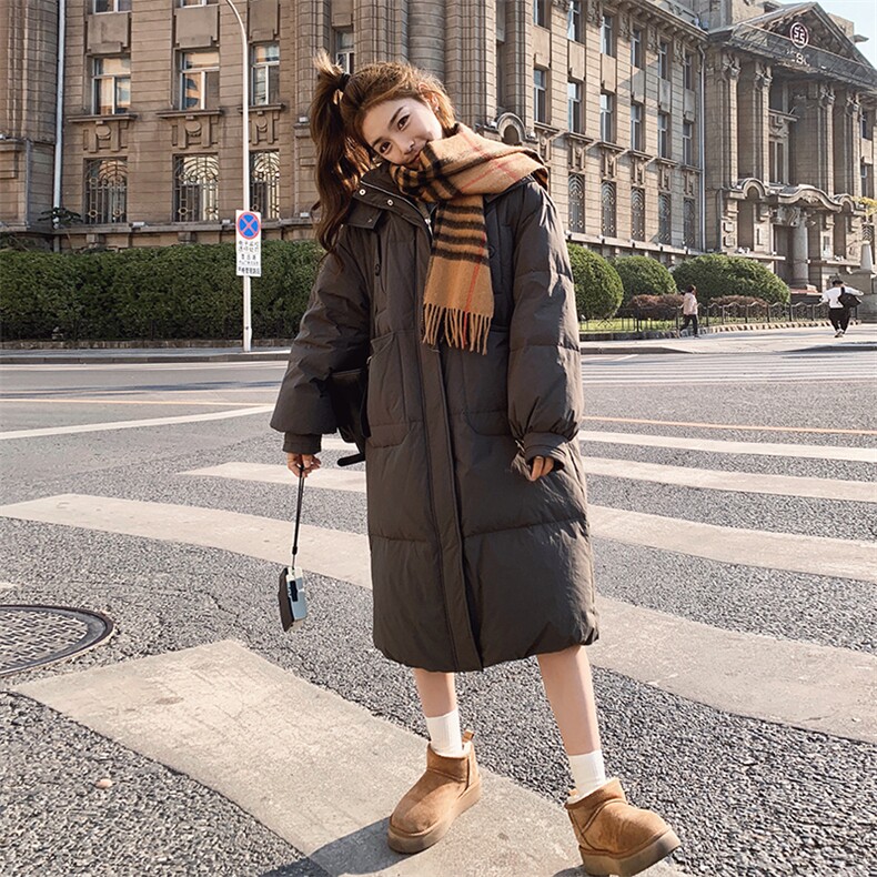 韩版中长款过膝灰色90羽绒服女2025年冬季新款加厚显瘦白鸭绒外套,女装羽绒服,辉之琳