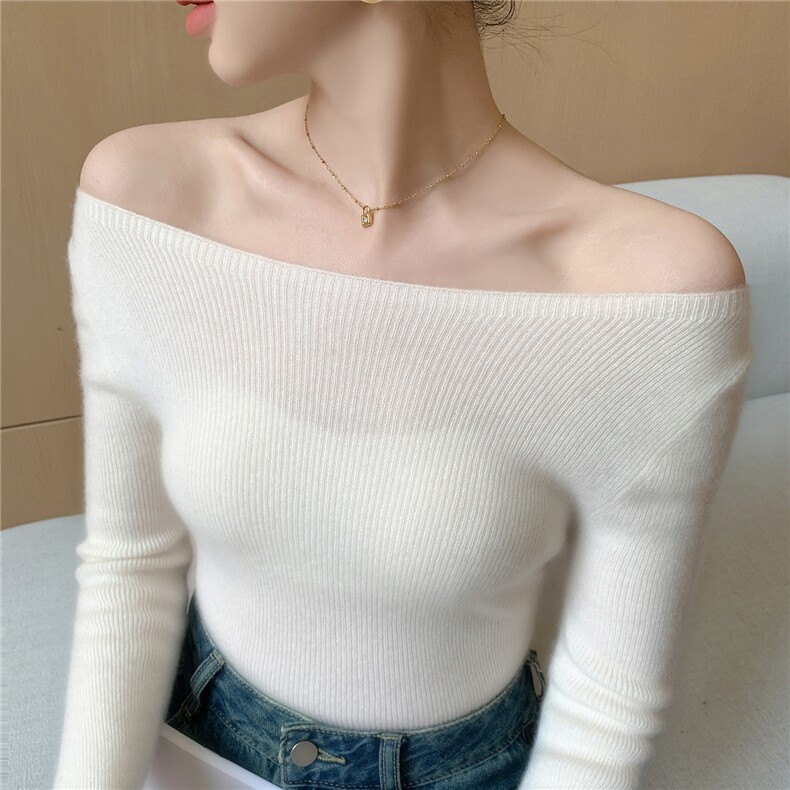 2025年秋季常规款通勤套头长袖一字领舒适时尚百搭通勤，女装针织衫/毛衣，途瑞羊绒