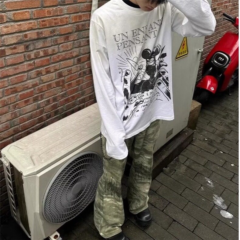D7785-P50美式迷彩微喇休闲牛仔裤男宽松刺绣阔腿长裤潮-网图现货,男装牛仔裤,星座603-2