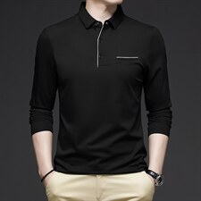 2023秋季新款男士翻领薄款长袖T恤中年商务休闲男装时尚百搭上衣，男装T恤，电商B212（原钱塘6029）