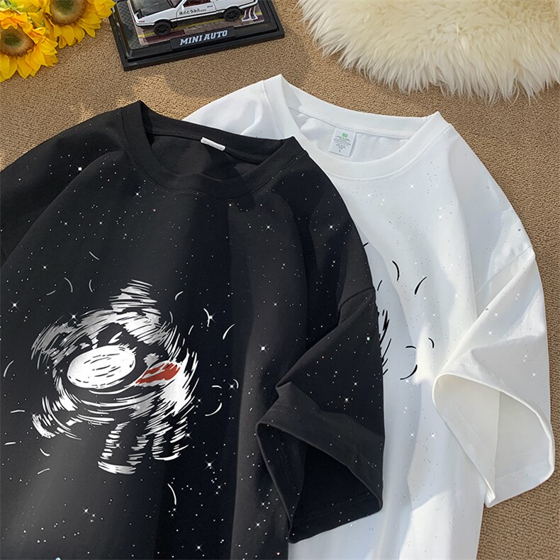 量大优供抖音视频支持得物配合二开美式满天星亮片短袖T恤MTX132,男装T恤,电商A486