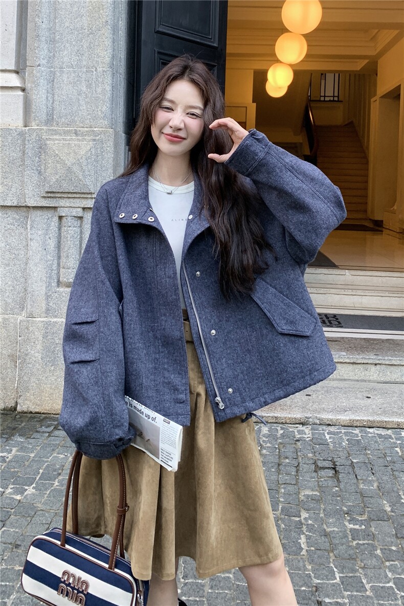 韩系休闲毛呢外套女冬季2025新款设计感宽松百搭短款显瘦减龄大衣,女装毛呢外套,2C159