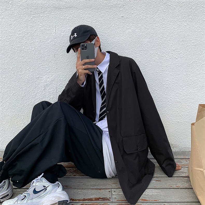 新款ins日系复古简约宽松通勤港风休闲薄款西装男夹克W1384-P47,男装夹克,星座512-2