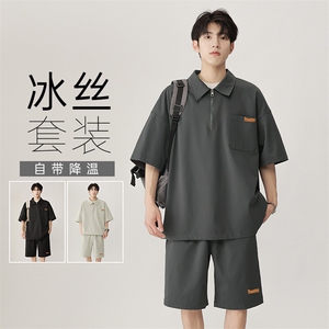 特批P45无差价夏日系设计小众套装男短袖Polo衫T恤五分短裤TZ056图片