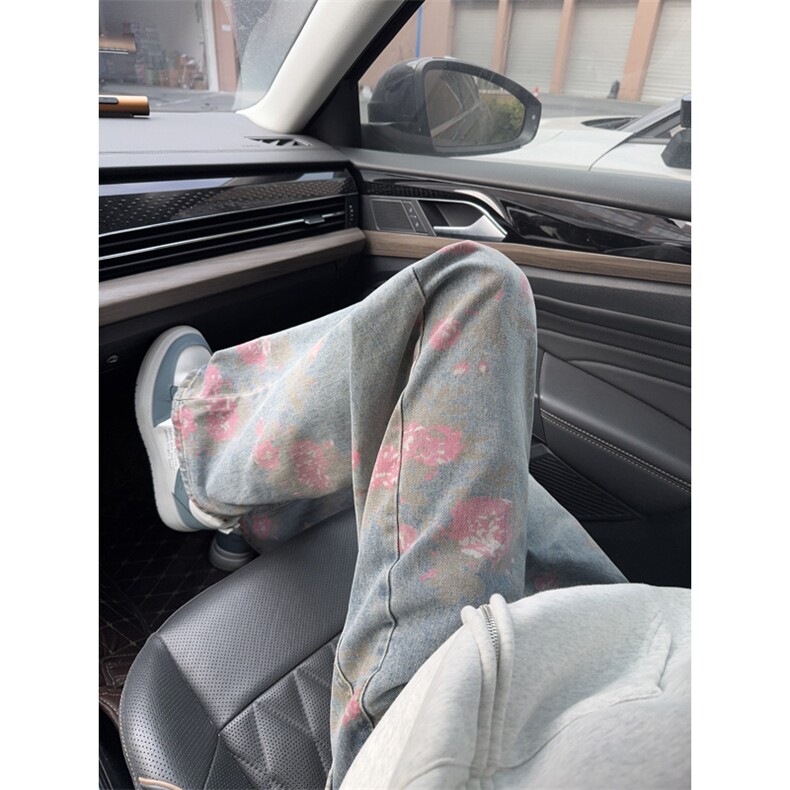 B221 美式ins高街小众桃花宽松直筒牛仔裤 LK24385-特P52控88图片
