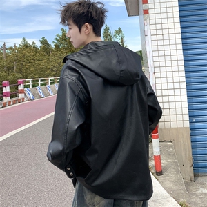 皮衣外套男士2025新款感痞帅连帽PU夹克男款秋冬 J5007 P95 控138图片