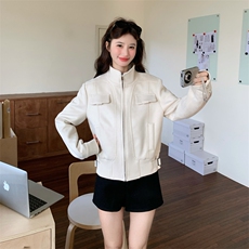 上新有货春季白色麂皮立领短外套5512P155K248，女装短外套，2C176