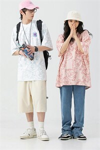 2023夏新款情侣风满版印花冰丝宽松圆领短袖T恤上衣T2223-P38,男装T恤,星座914-3