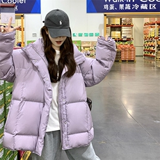 超好看肯豆风紫色立领羽绒服女冬2024新款泡芙感加厚白鸭绒面包服，女装羽绒服，2C372