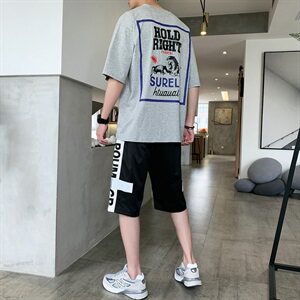 夏季短袖运动套装休闲潮牌潮流韩版男装t恤2021新款痞帅DS773T图片