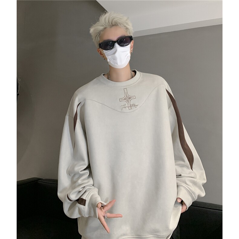 秋装新品美式复古麂皮绒男士卫衣宽松撞色潮流情侣上衣D365P58,男装卫衣,电商A335-1（原A458）