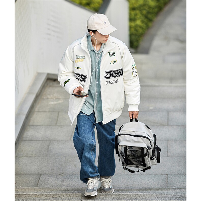 全身刺绣美式潮牌立领机车夹克外套情侣机车服反光条短款外套羽绒,男装羽绒服,星座301D-4(原星座1004-4）