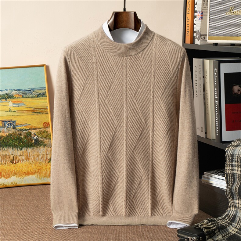 2025年秋季新款十二针提花针织男士羊绒衫时尚休闲通勤百搭，男装羊绒套衫，星纬羊绒