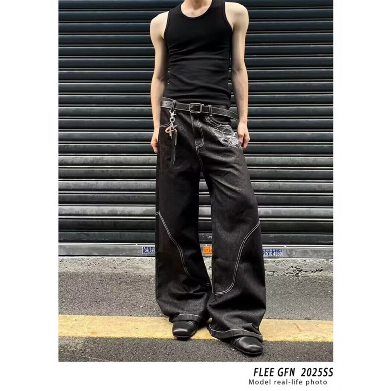1506/Q77300/P43美式复古蛇迹原牛潮牌新款水洗做旧牛仔长裤,男装休闲裤,星座1506