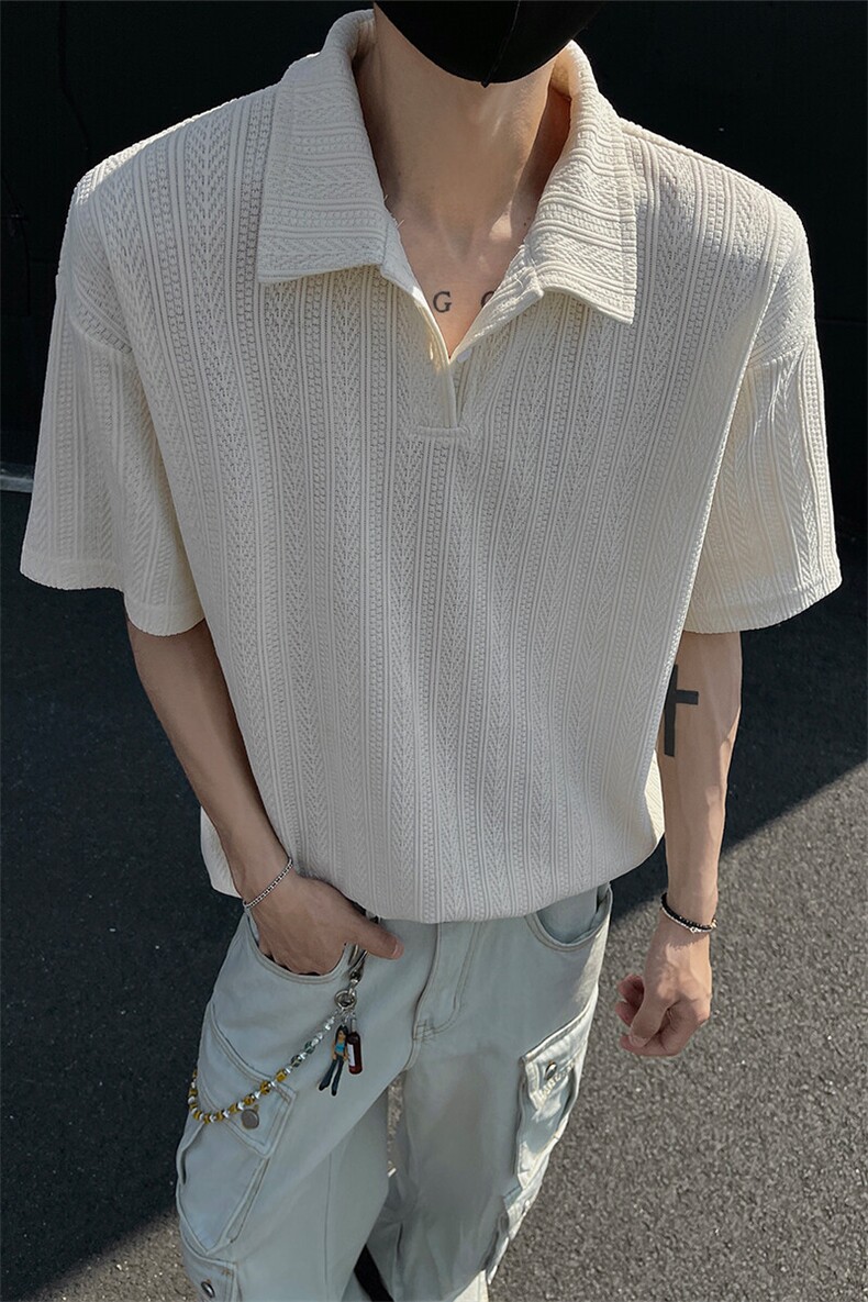 夏装25老钱风大码宽松麦穗翻领POLO衫男装夏季短袖T恤S405-特P35,男装T恤,电商A233-1