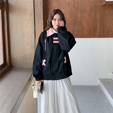 黑色撞色减龄工装外套女2025秋季新款设计感学院风宽松百搭夹克潮，女装短外套，2C030