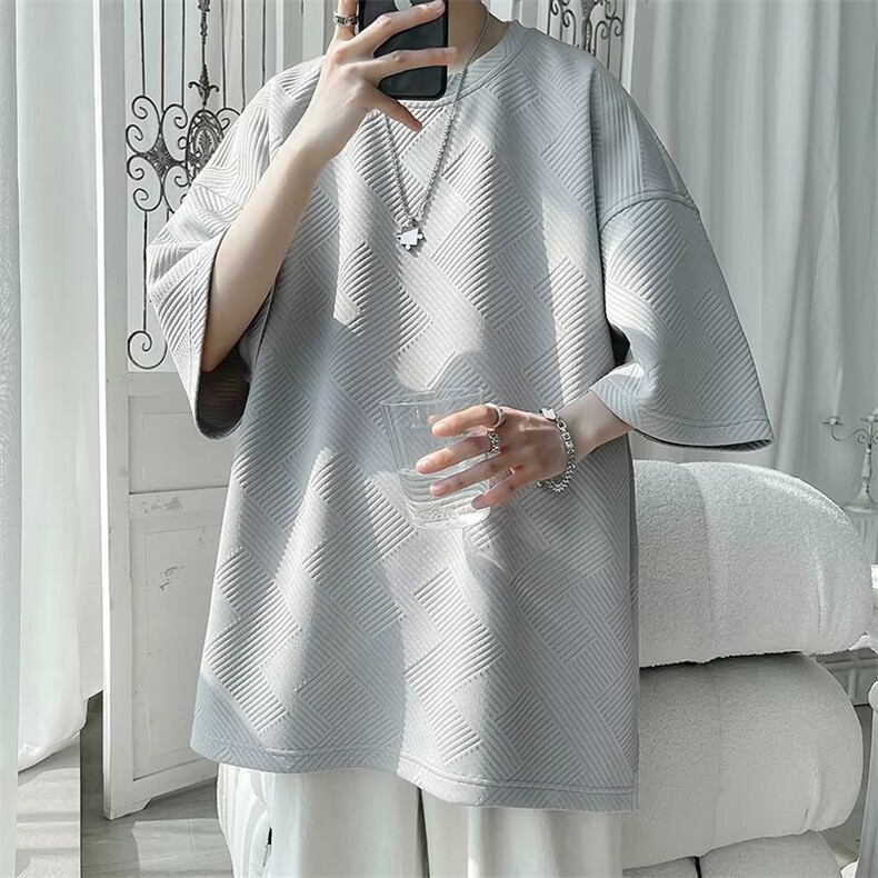 白色t恤美式短袖男款半袖潮牌潮流夏季宽松大码七分袖体恤,男装T恤,星座1013