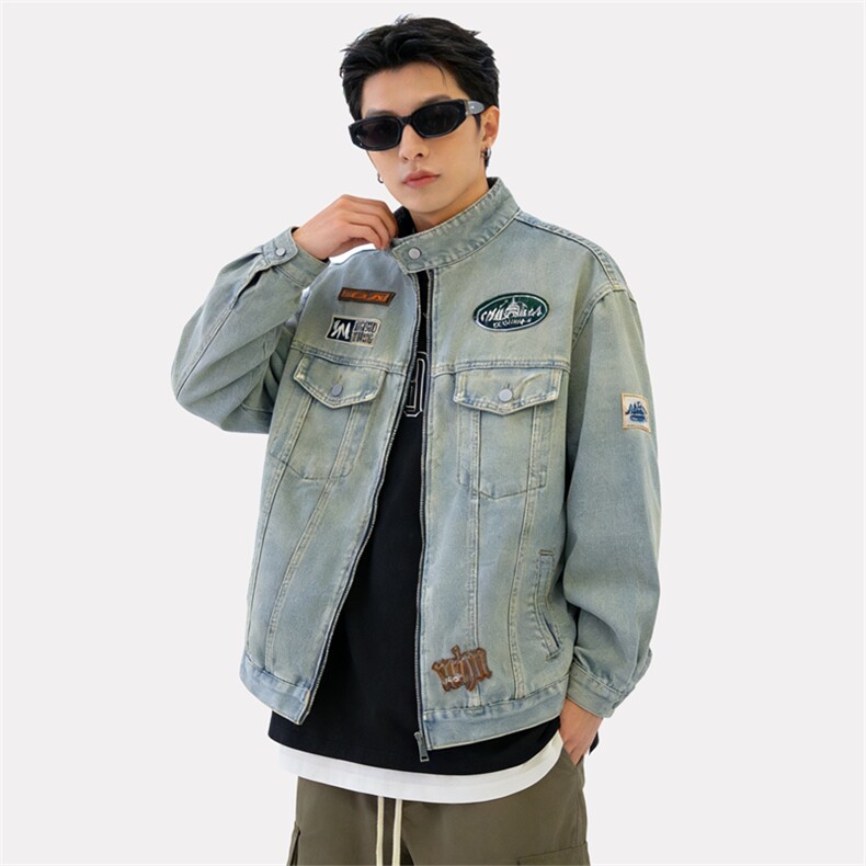春秋美式复古贴章设计感水洗做旧刺绣牛仔夹克外套男JK86155-p70,男装夹克,星座1008