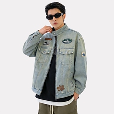 春秋美式复古贴章设计感水洗做旧刺绣牛仔夹克外套男JK86155-p70，男装夹克，星座1008