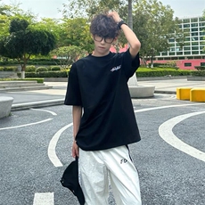 万针全刺绣工艺抖音得物高品质260克重磅纯棉双纱美式高街短袖T恤，男装T恤，电商A486-1