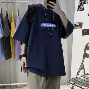 CL3男女中性圆领短袖半袖T恤衫外套大码蓝字母印花学生TEE潮宽松图片