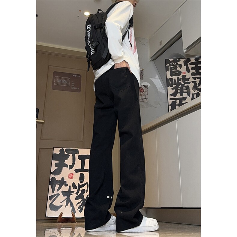 美式ins高街hiphop微喇铆钉牛仔裤货号K2435P50控68图片