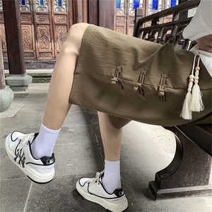 新中式盘扣休闲短裤男夏季薄款潮流外穿风大码宽松男装五分裤子图片