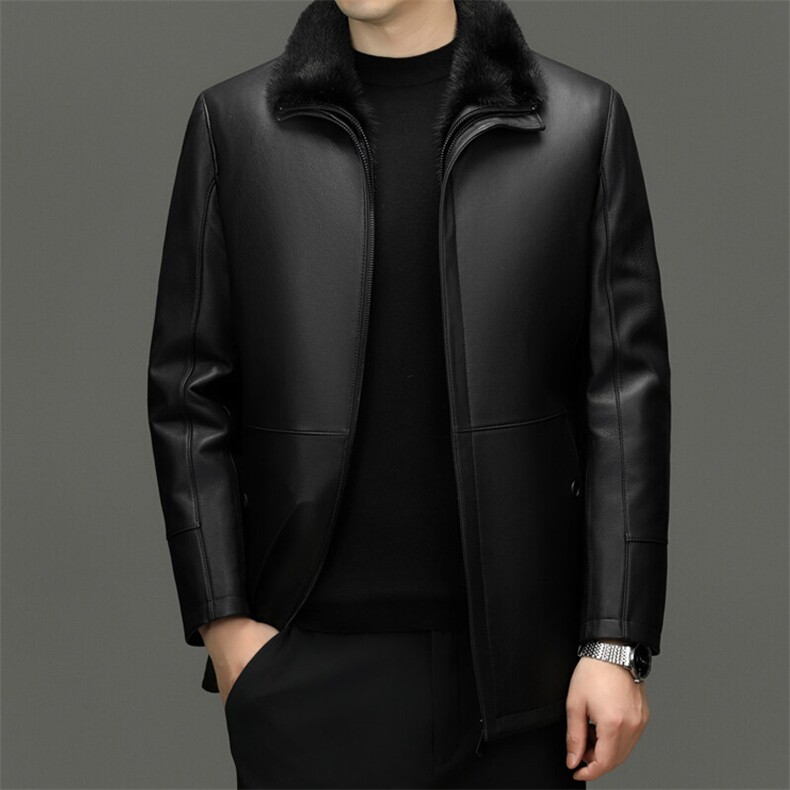 BG-H81003冬季新款男士真皮头层绵羊皮貂皮大衣男装皮风衣水貂胆，男装风衣，电商B360