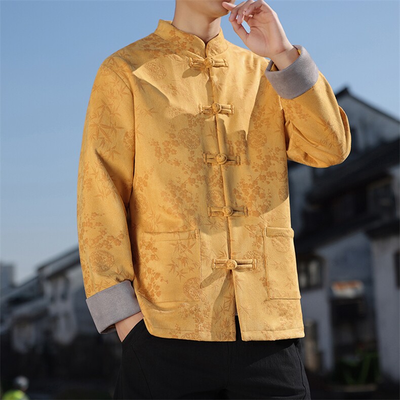 男士外套麂皮绒印花夹克盘扣立领唐装风XZ1512-2507-P85,男装夹克,星座1512