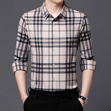 高端长袖衬衫男2023新款春秋季衬衣休闲商务中年爸爸格子寸衫，男装衬衫，电商B212（原钱塘6029）