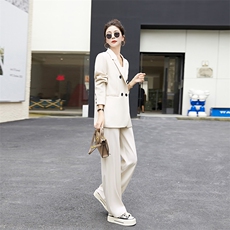 2023西装套装女秋气质设计感显瘦阔腿裤休闲西服盐系轻熟两件套装，女装套装/套裙，雅佳俏