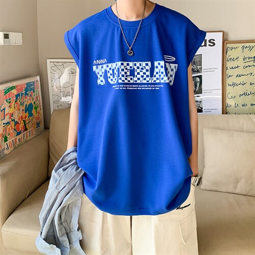 抖音供货、180克现货全棉印花背心宽松无袖T恤 D223A-BX2208-P20图片