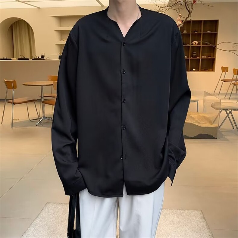 日系文艺潮长袖新款慵懒衬衫标准纯色男四面弹LC16P30,男装衬衫,星座1116-2