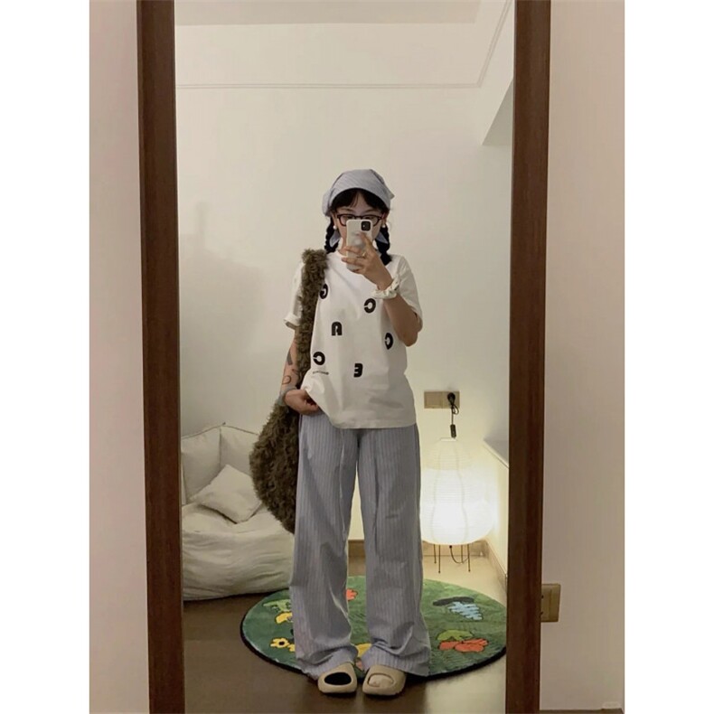 T581-P25白色纯棉小众字母印花纯棉短袖男女款学院风简约上衣,男装T恤,星座617A-2