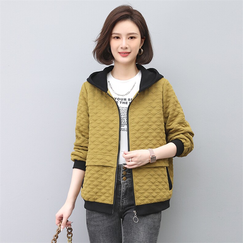 2023年春季宽松型连帽长袖纯色卫衣外套，女装短外套，依倍林