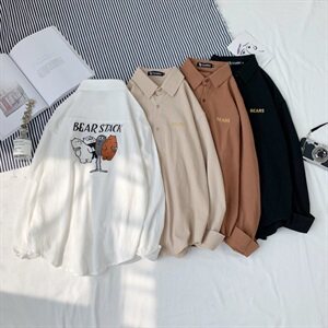 春季卡通刺绣长袖衬衫男 情侣休闲外穿衬衣 CS06/图片
