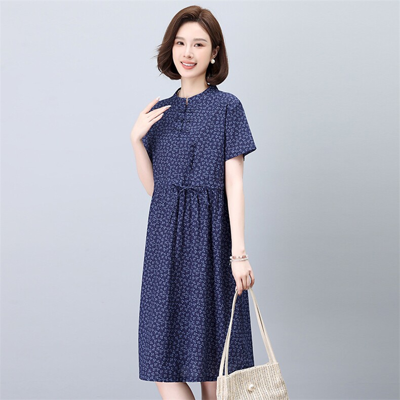 中老年妈妈高端连衣裙女2025夏季新款新中式宽松遮肚纯棉碎花裙子,女装连衣裙,依恋蒂丝