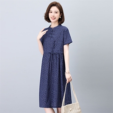 中老年妈妈高端连衣裙女2025夏季新款新中式宽松遮肚纯棉碎花裙子，女装连衣裙，依恋蒂丝