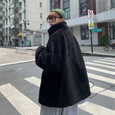 秋冬情侣棉衣宽松棉袄翻领羊羔毛棉服毛呢外套潮mj392-p138，男装毛呢大衣，电商B288