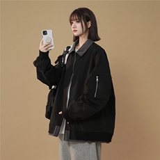 现货春季宽松翻领拼接夹克潮设计款小众外套XZ811A-JK3010-P88，男装夹克，星座811A