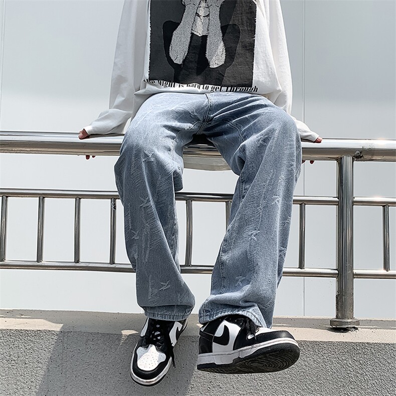 高街牛仔裤男春季欧美街头风做旧九分裤子嘻哈直筒宽松阔腿裤N746,男装牛仔裤,星座1116A-1（原606A）