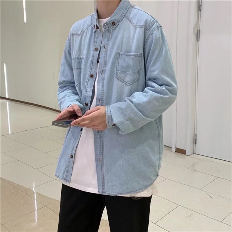长袖衬衫男港风日系外套牛仔衬衫C605P42,男装衬衫,星座1116-2
