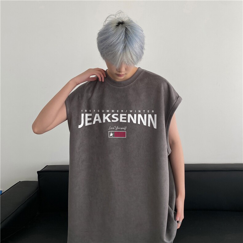 抖音得物高品质麂皮绒美式字母印花宽松背心bxjp299-特批19控38,男装背心/马甲,星座605(原A050)
