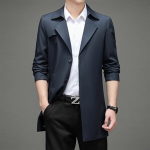 男士风衣中长款薄款2023春季新款中年翻领夹克风衣爸爸装上衣,风衣,电商B212（原钱塘6029）