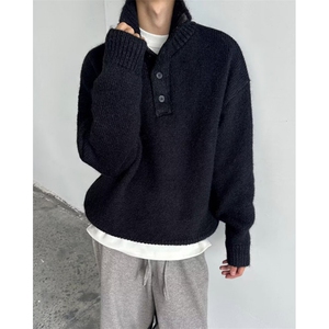 休闲轻奢风翻领男polo衫简约纯色细条磨毛百搭针织毛衣 MLD92图片