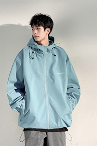 冲锋衣连帽夹克男宽松落肩纯色上衣外套DSA157B-JK727-P58图片