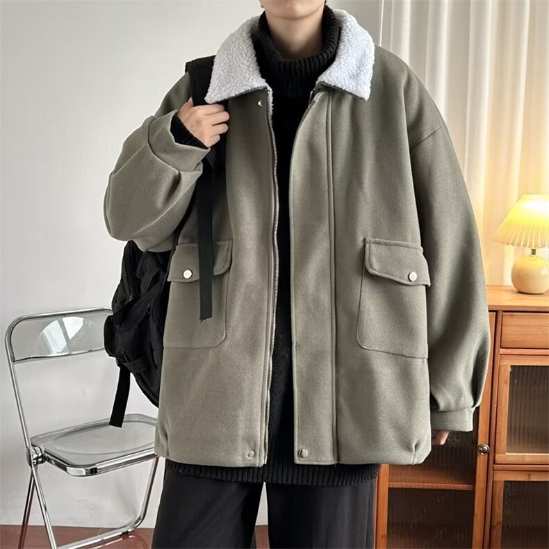 冬季毛呢羊羔绒服男港风宽松加厚保暖毛呢棉衣外套潮流棉袄JK06,男装夹克,星座1116A-1（原606A）